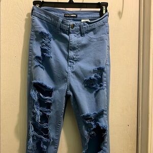 Fashion Nova Women's Distressed Blue Jeans